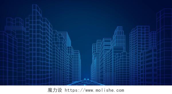 蓝色商务科技城市线条展板背景